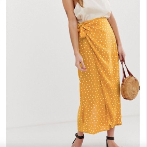 ASOS Dresses & Skirts - NWOT Asos Yellow Polka Dot Maxi Wrap Skirt Size 0